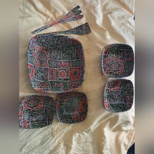 Patterned Square Melamine Serving Bowl & Dishes Set - Multicolor